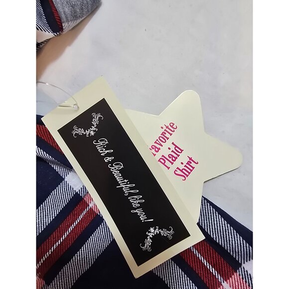 Womens RNB Plaid Button-Up Lace Accented Shirt Navy/Red Size‎ 2X - Picture 6 of 14